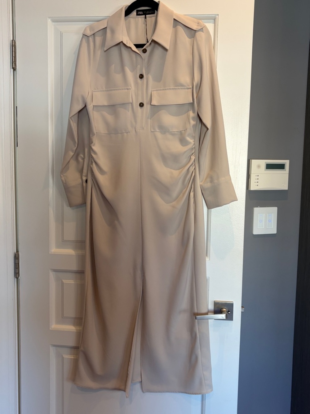 Zara Neutral Beige Long Sleeve Maxi Dress